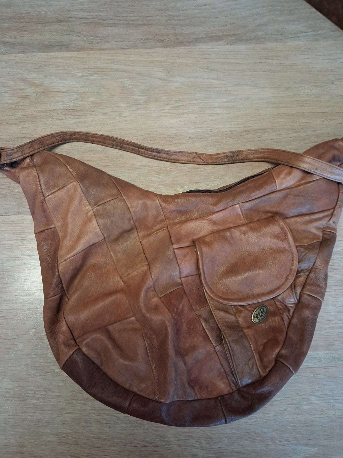 Lederen handtas cognac kleur, Ophalen, Handtas