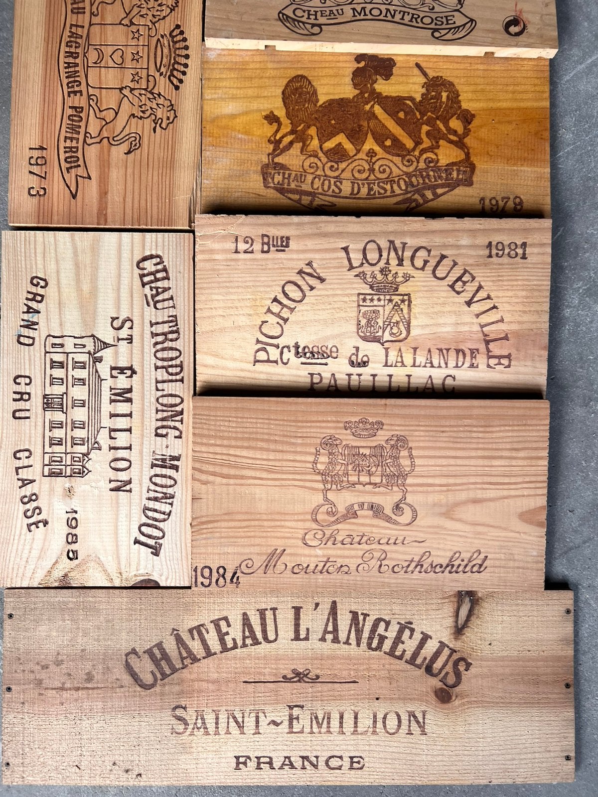 165 façades de boîtes à vin originales Bordeaux Gr Crus, Collections, Vins, Enlèvement, Utilisé, France, Vin rouge