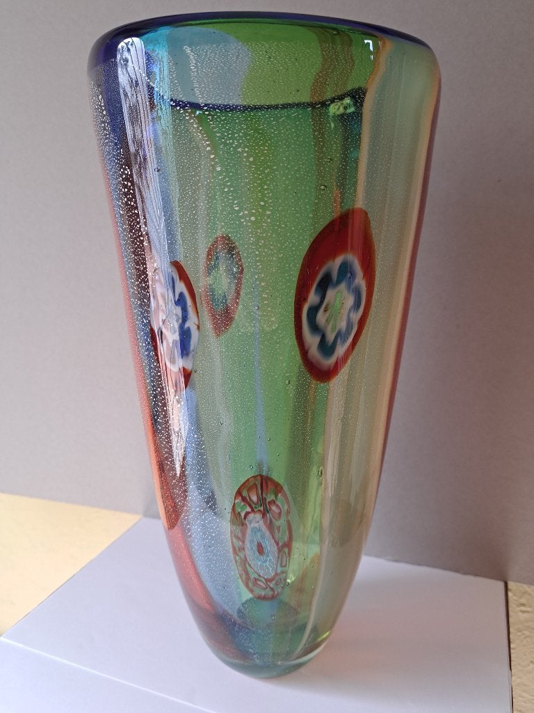 Een Grote  Italié  Murano Glas Vaas  Millefiori Toetsen 32.5, Antiek en Kunst, Ophalen of Verzenden
