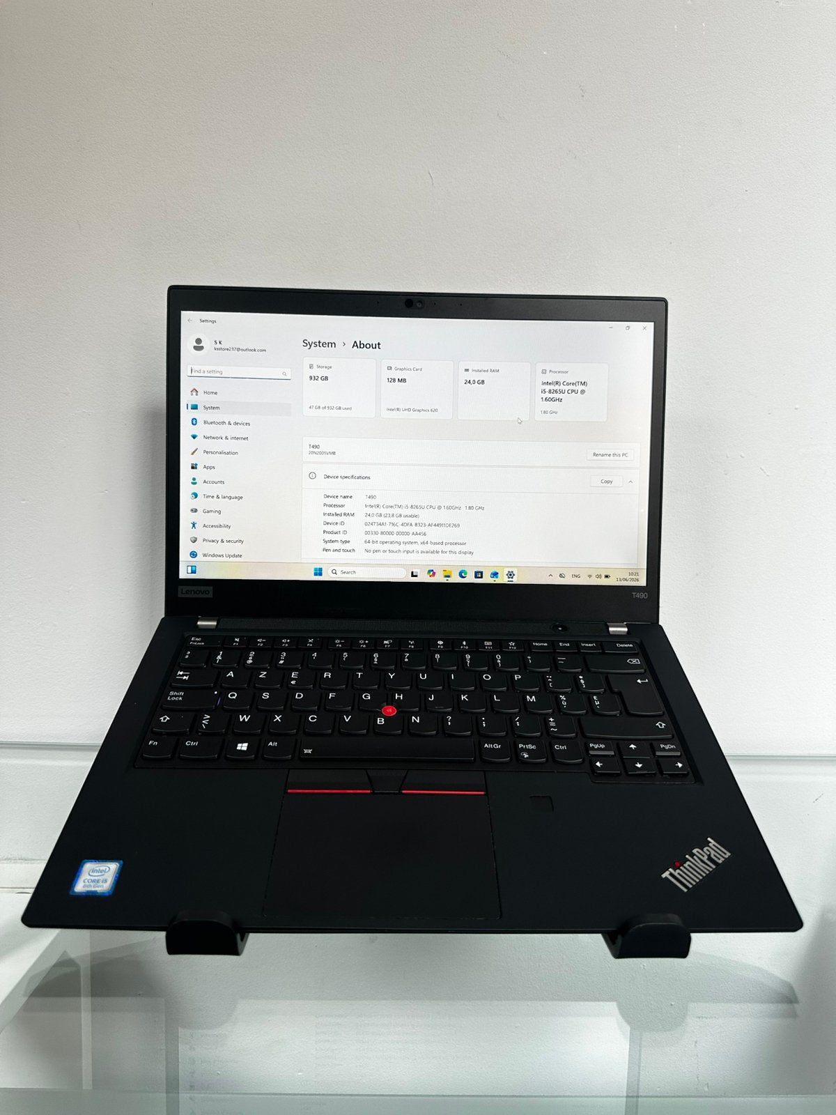 Lenovo T490 Inte(R) Core(TM) i5-8265U CPU @ 160GHz 180 GHz, Computers en Software, Windows Laptops, Met videokaart, Minder dan 2 Ghz