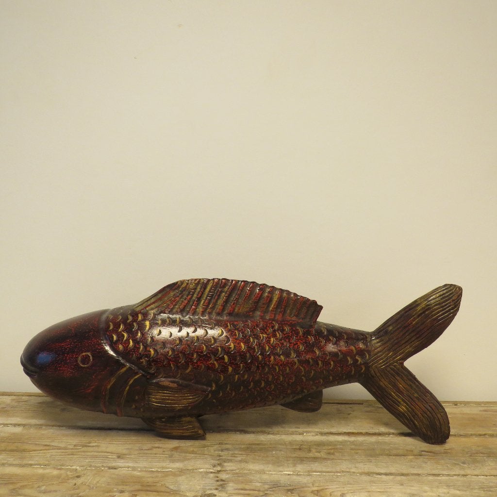 Vintage karper koi XL sculptuur hout Japan, Ophalen of Verzenden, Hout, Rood