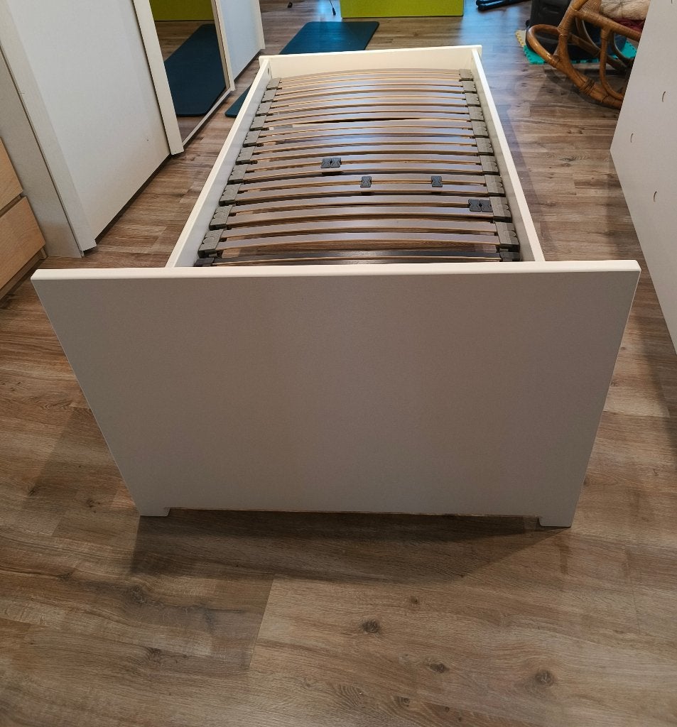 IKEA 1-persoonsbed met lattenbodem, grote bedlade, en matras, Ophalen, 85 tot 100 cm, Gebruikt, Lattenbodem