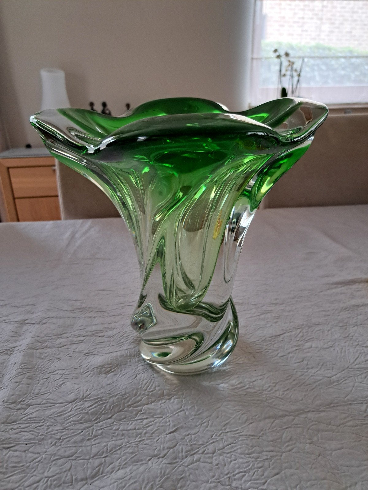 Grote groene kristallen vaas — Val Saint Lambert-stijl, Ophalen
