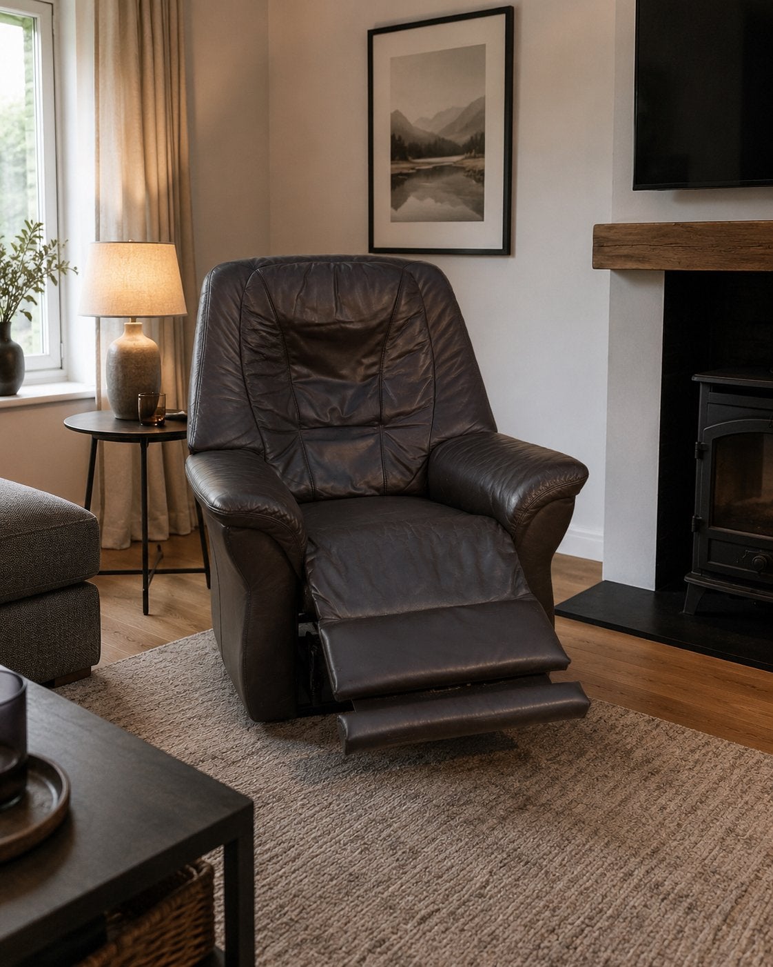 Lederen relaxzetel met gratis levering, Ophalen, Gebruikt