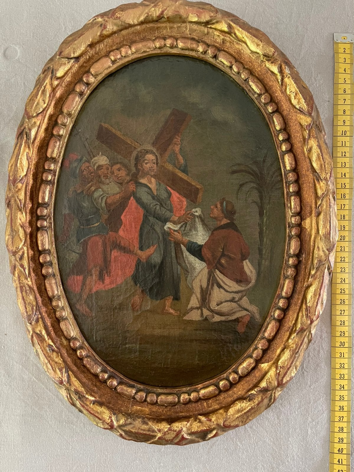 Peinture religieuse ancienne — Le Christ porte la croix, Enlèvement