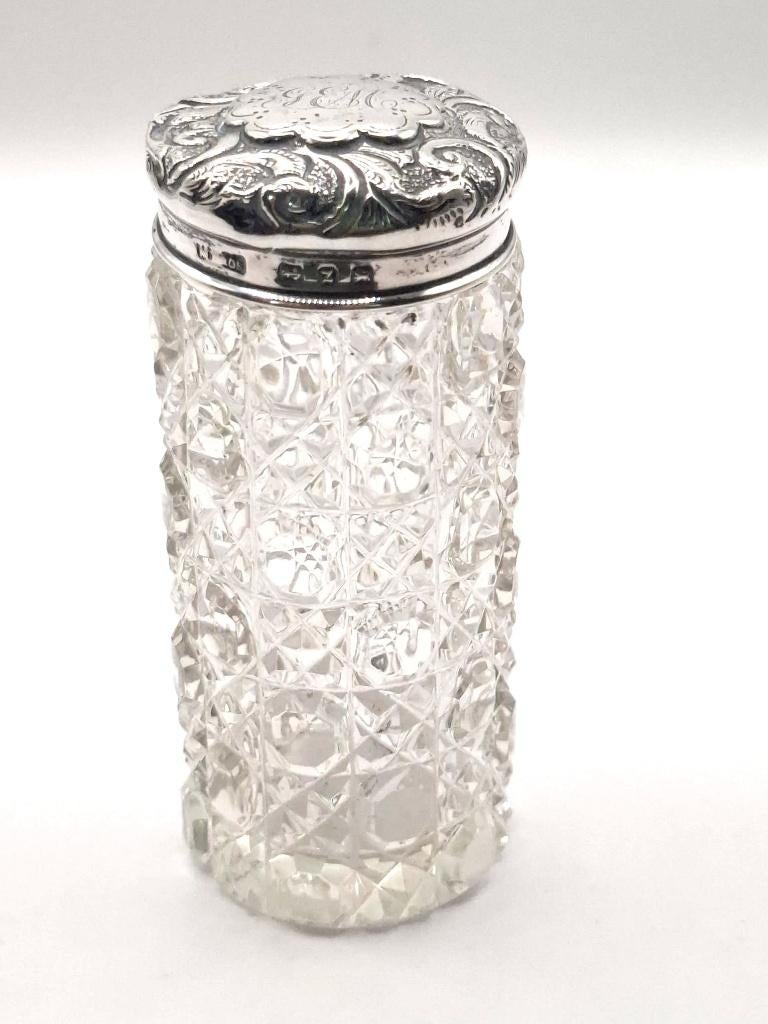 Ancien pot de coiffeuse anglais (1899)avec bouchon en argent, Enlèvement