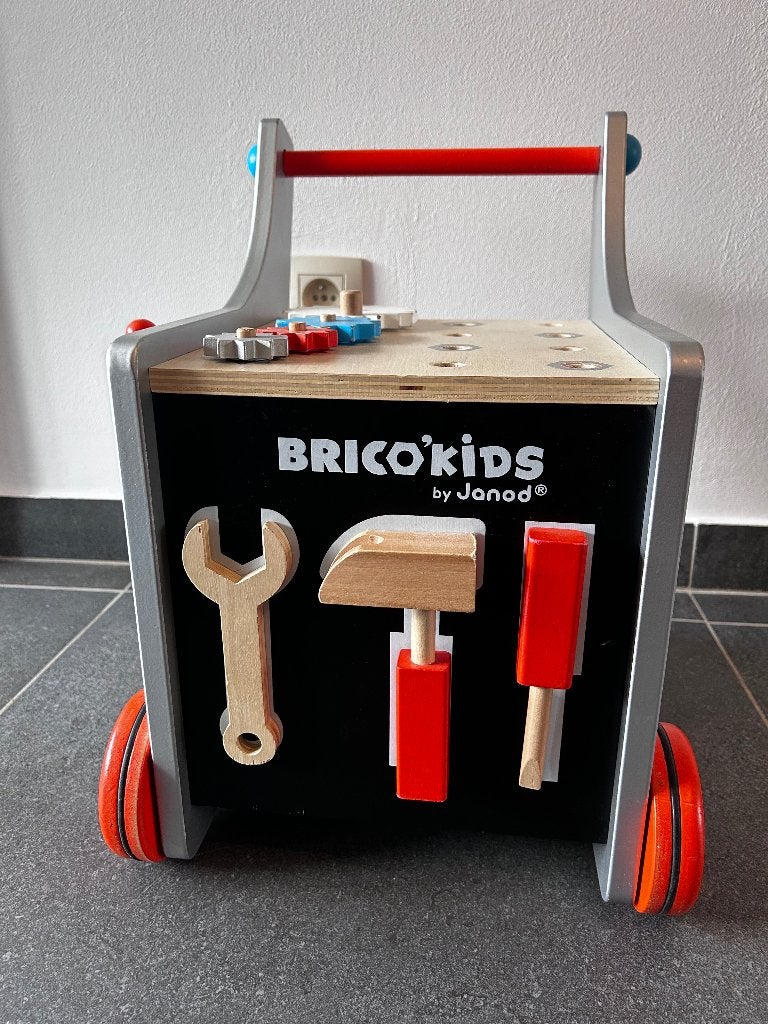 Janod Brico loopwagen, Kinderen en Baby's, Speelgoed | Houten speelgoed, Ophalen, Gebruikt, Duw- of Trekspeelgoed