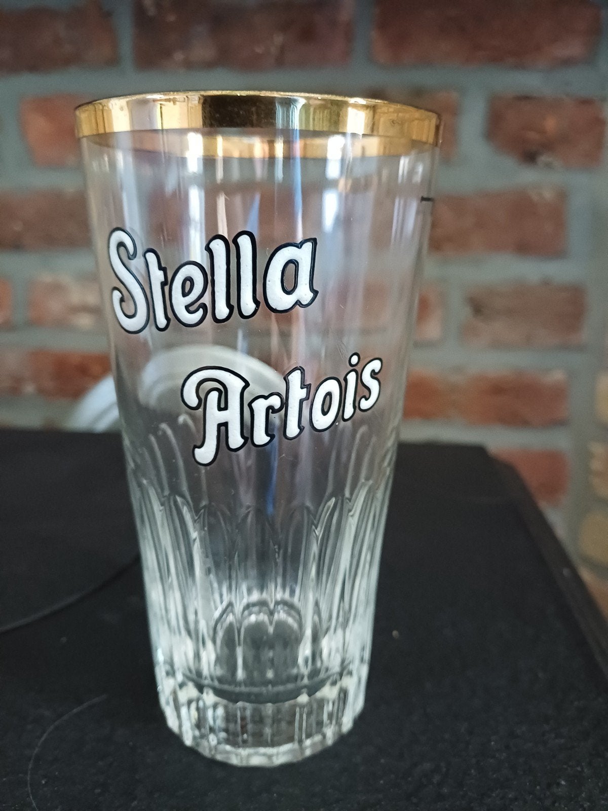 oud email stella artois ribbelglas 33cl met gouden rand, Ophalen, Stella Artois
