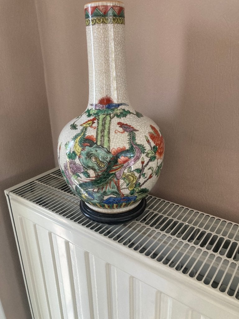 zeldzame chinese vaas in craquelé  handbeschilderd, Ophalen of Verzenden