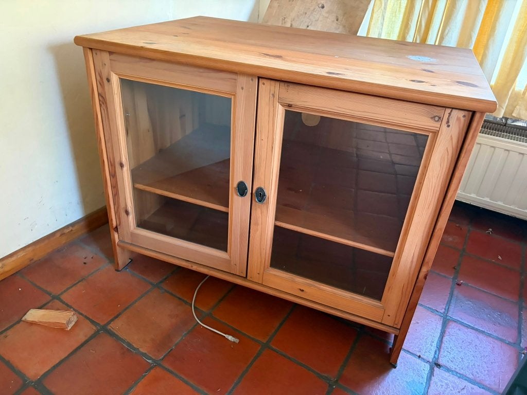 GRENEN KASTJE MET GLAZEN DEUREN, Ophalen, Gebruikt, 50 tot 100 cm, Minder dan 100 cm