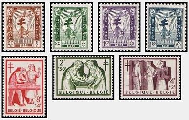 Timbres 998/1004 Antituberculeux «Les infirmières» 1956, Timbres & Monnaies, Timbres | Europe | Belgique, Envoi, Timbre-poste