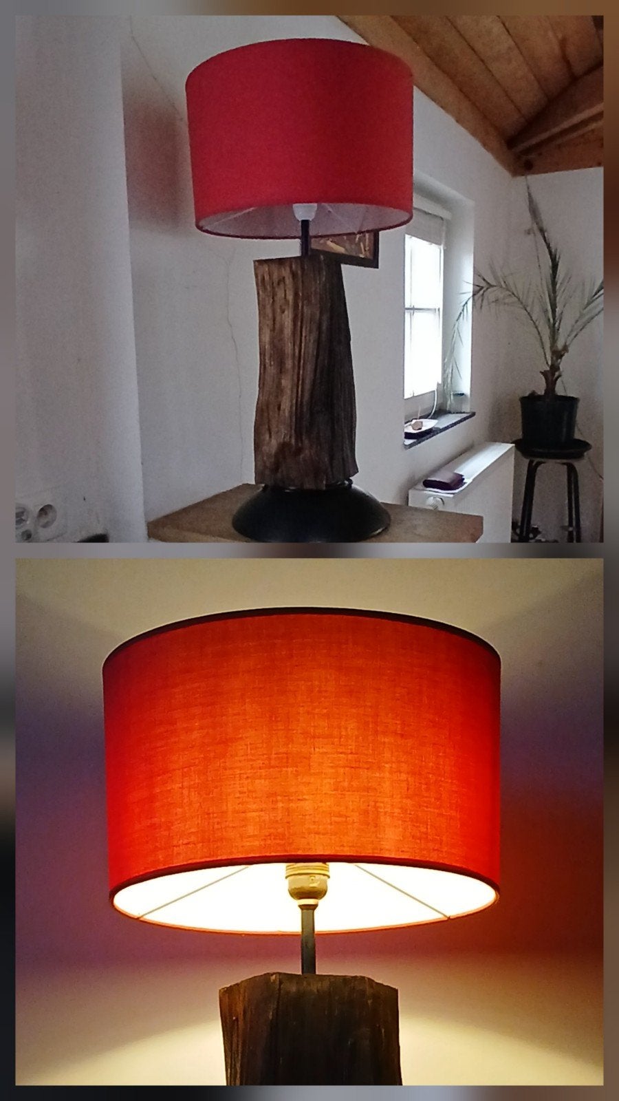 eikenhouten tussenvloerlamp, Ophalen, Rood, E27 (groot), Zo goed als nieuw