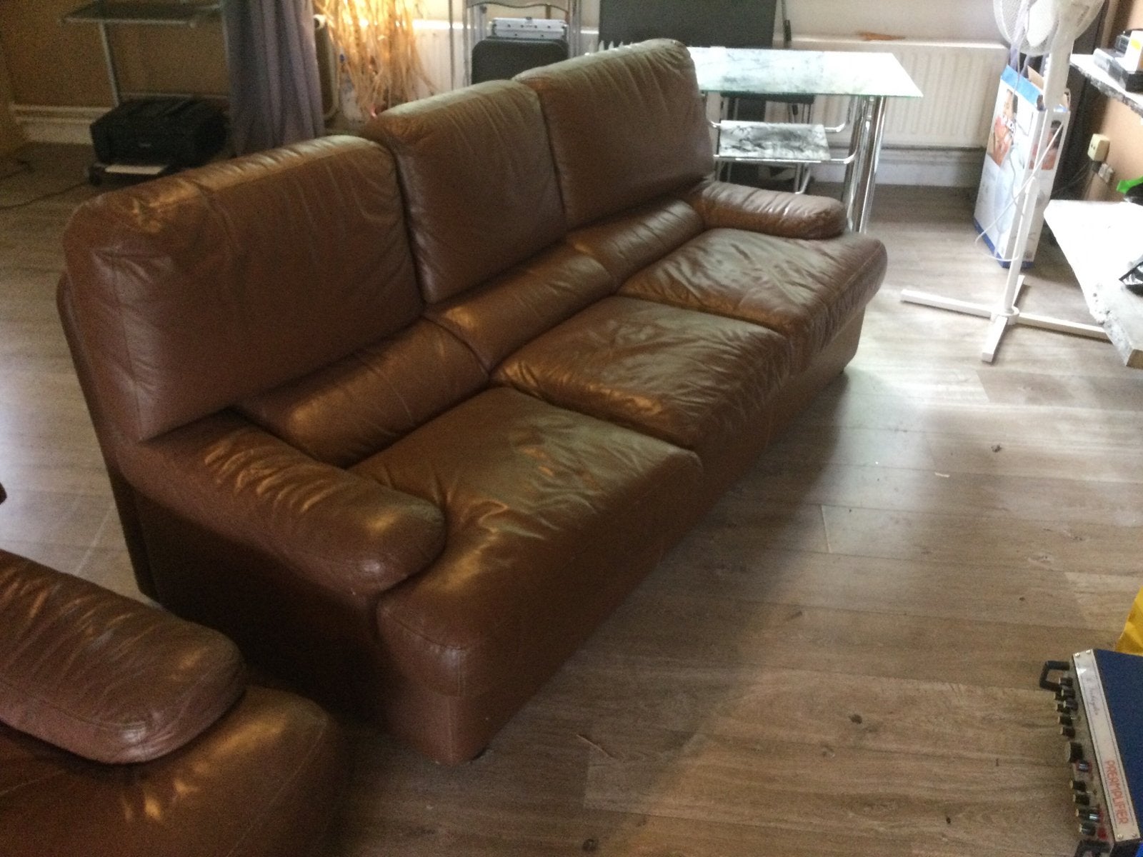 Zetel in bruin leder 3 en 1 zit, Huis en Inrichting, Ophalen of Verzenden, Gebruikt, Leer, Moeten weg vrijdag 16 juni