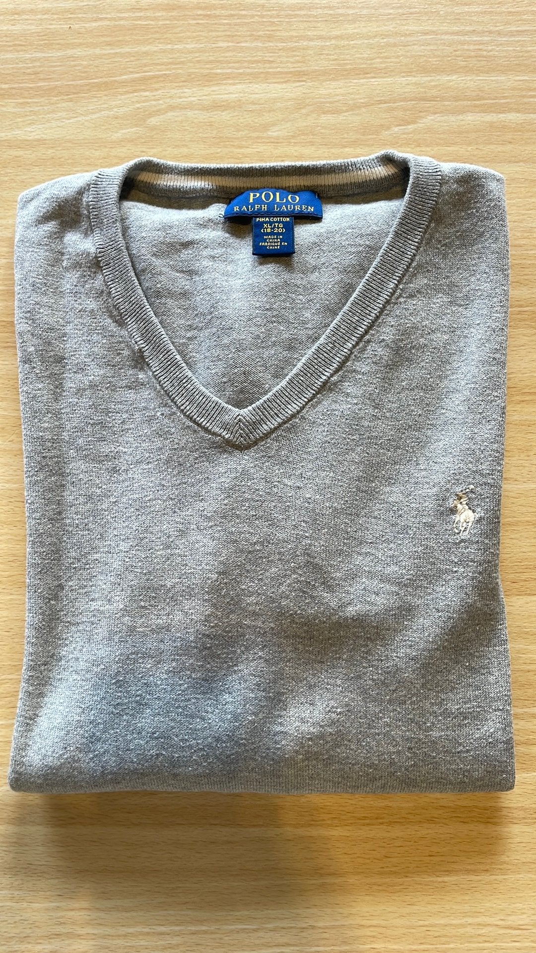 Trui tricot katoen lichtgrijs Ralph Lauren maat 18-20, Kinderen en Baby's, Ophalen of Verzenden, Zo goed als nieuw, Jongen, Trui of Vest