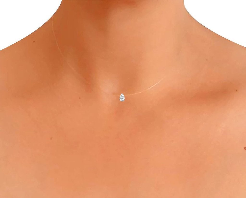 Collier invisible avec diamant 0,40 ct . 6 x 4mm– Argent 925, Handtassen en Accessoires, Kettingen, Verzenden, Nieuw, Met edelsteen