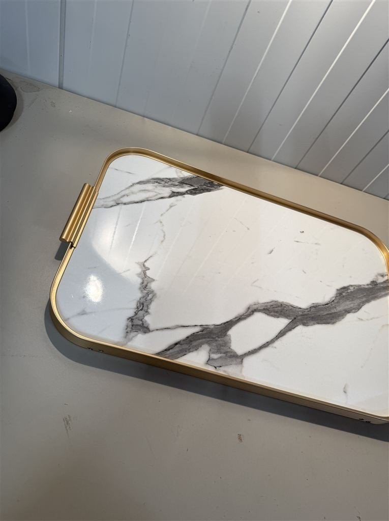 Schoottafel - tafel Kaymet Rose Gold en Marmer Effect Opvouw, Huis en Inrichting, Tafels | Sidetables, Ophalen of Verzenden, Nieuw
