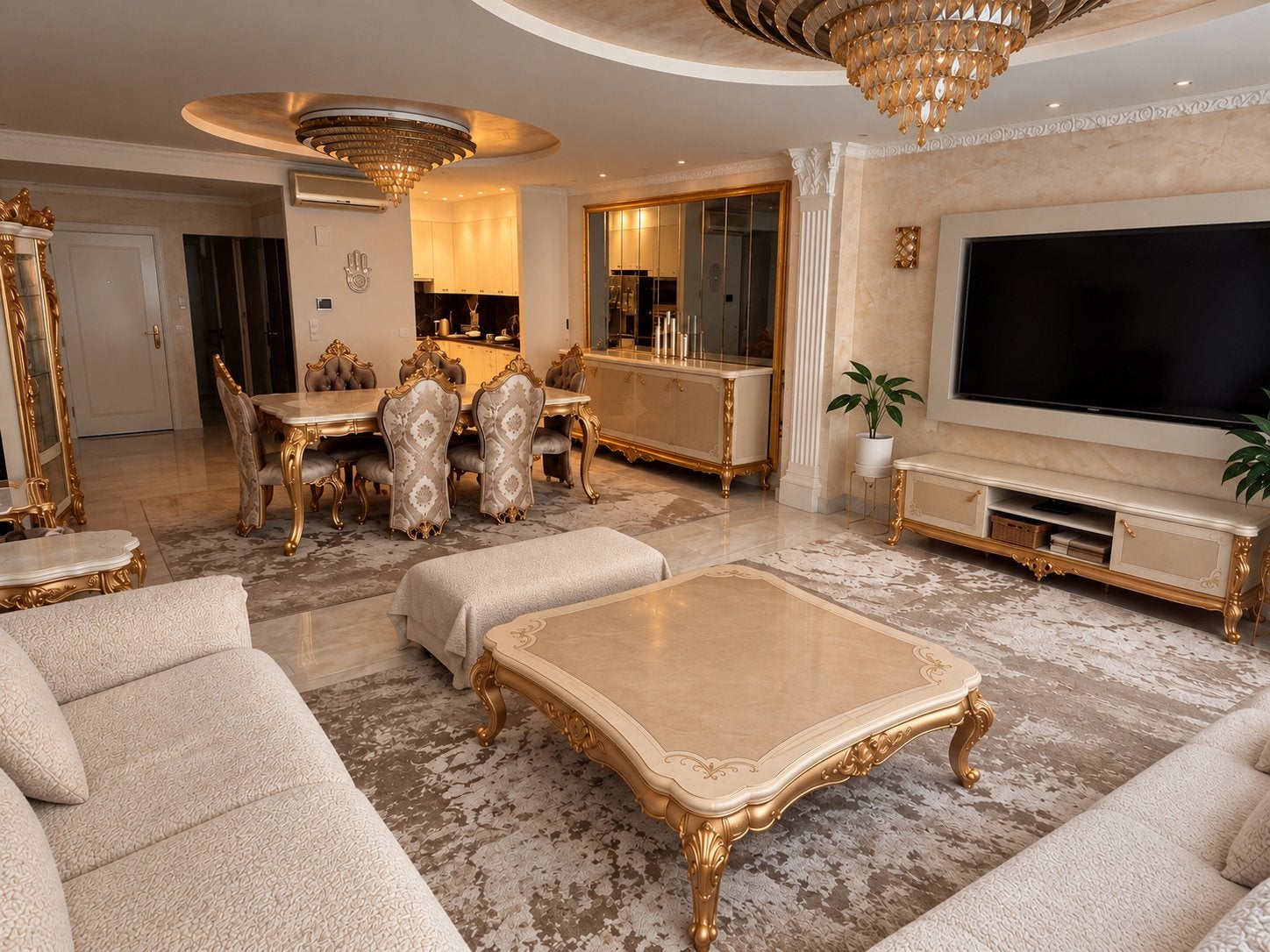 LUXE COMPLETE MEUBELSET in barokstijl – Crème & Goud, Ophalen, Zo goed als nieuw, Barok