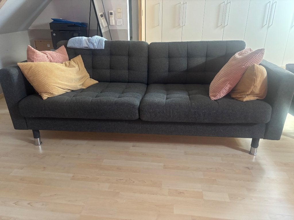 Zetel IKEA landskrona 3-zit met poef, 200 à 250 cm, Banc droit, Comme neuf, Enlèvement