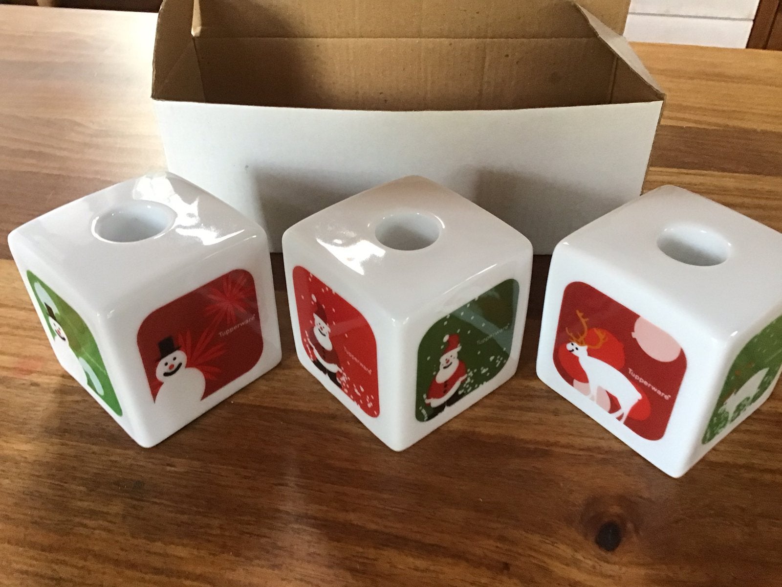 3 Kaarsenhouders Kerst, Huis en Inrichting, Ophalen, Wit, Zo goed als nieuw, Steen/keramiek