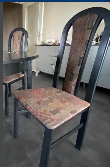 Eetkamerstoelen - hoge leuning - kleur ebben + stof - 4st, Huis en Inrichting, Stoelen, Ophalen, Gebruikt, Stof