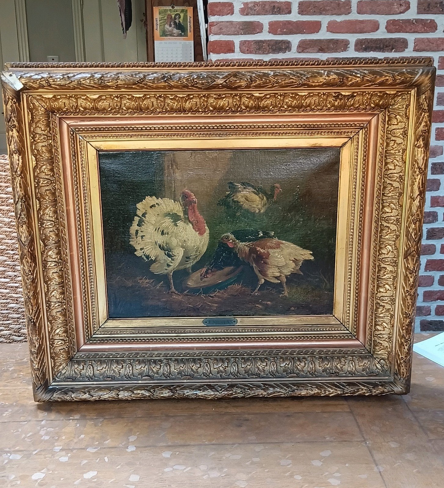 Schilderij "Kalkoenen" - Joseph Edouard Stevens, Ophalen, Gesigneerd