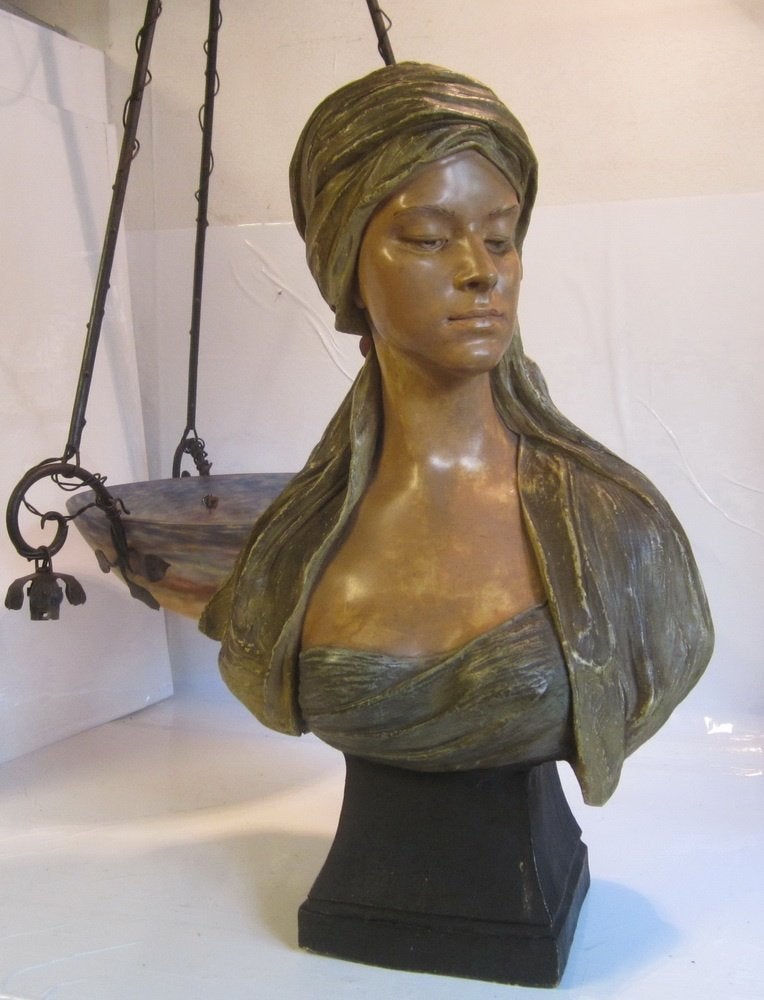 Buste Art Nouveau terre cuite, GOLDSCHEIDER, 64 cm, ca 1900, 50 - 100 cm, Enlèvement, Femme, Marqué