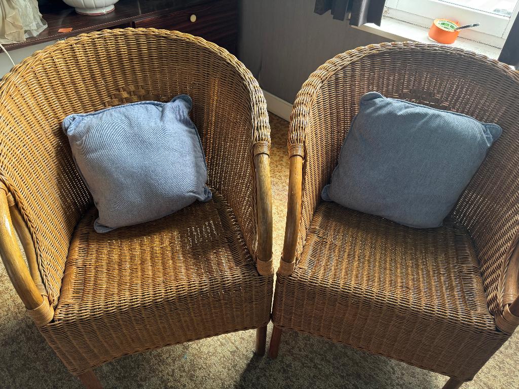 2 vintage rotan fauteuils / rieten zetels – boho stijl”, Huis en Inrichting, Ophalen, Zo goed als nieuw