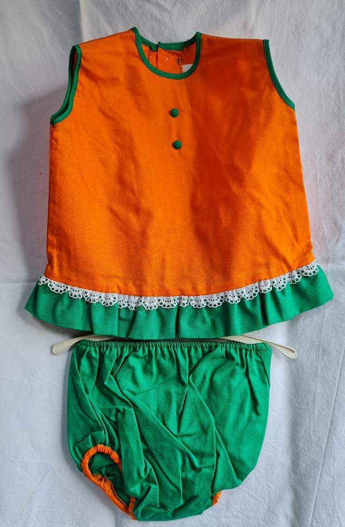 Robe de baby shower orange avec pantalon 1960 pour séance ph, Enlèvement ou Envoi, Comme neuf, Taille 80, Garçon ou Fille