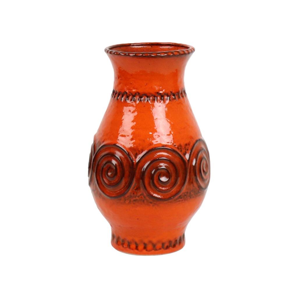 Vintage Oranje Vaas Jasba West Germany Aardewerk Retro, Huis en Inrichting, Aardewerk of Porselein, Oranje, Ophalen of Verzenden