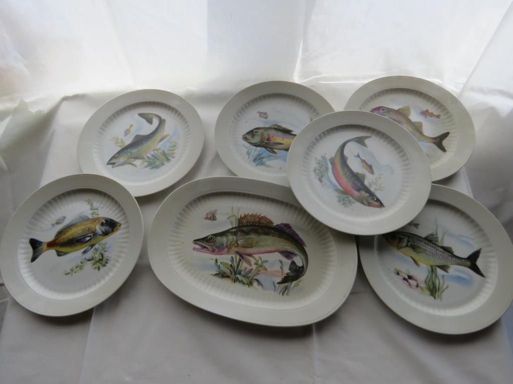 Winterling Marktleuth Bavaria visservies, 6 borden +1 schaal, Enlèvement, Utilisé, Autres styles, Assiettes(s)