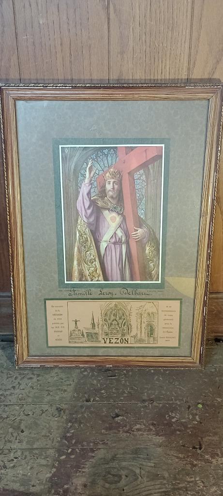 Religieuze gravure 38x53, Vezon, bij Doornik, n63, Antiek en Kunst, Kunst | Etsen en Gravures, Ophalen of Verzenden