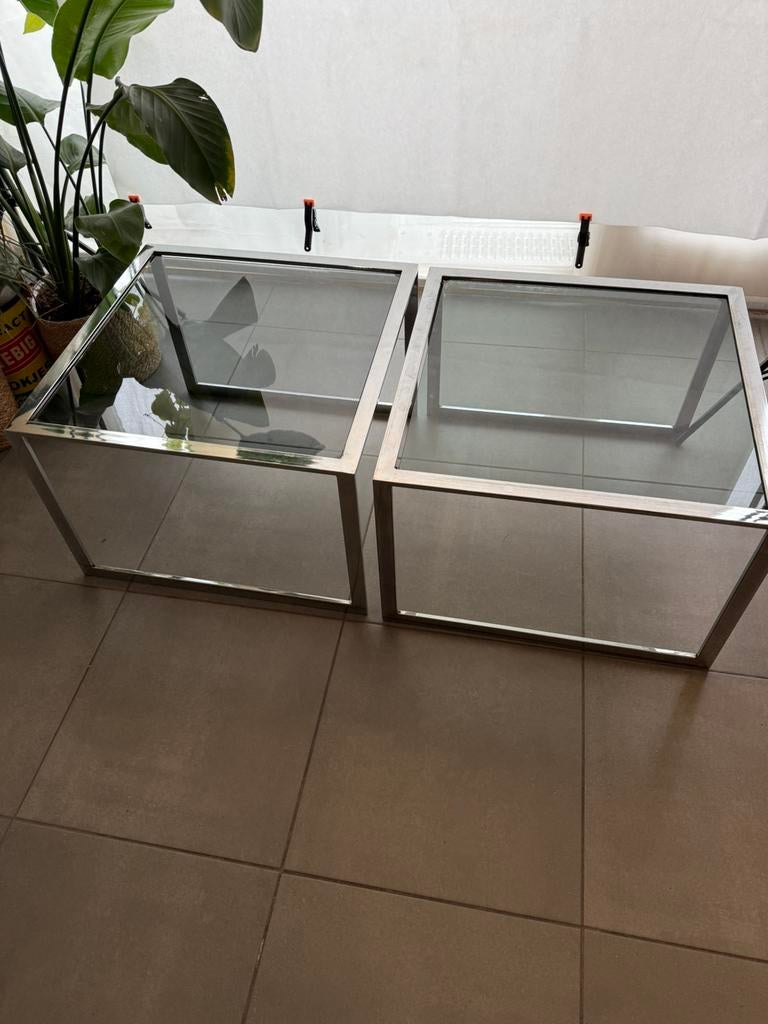 Set van 2 moderne glazen tafels uit chroom, Ophalen