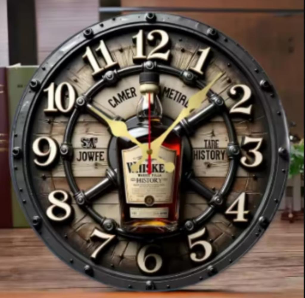 Ronde wandklok van hout analoge Whiskey (25cm)