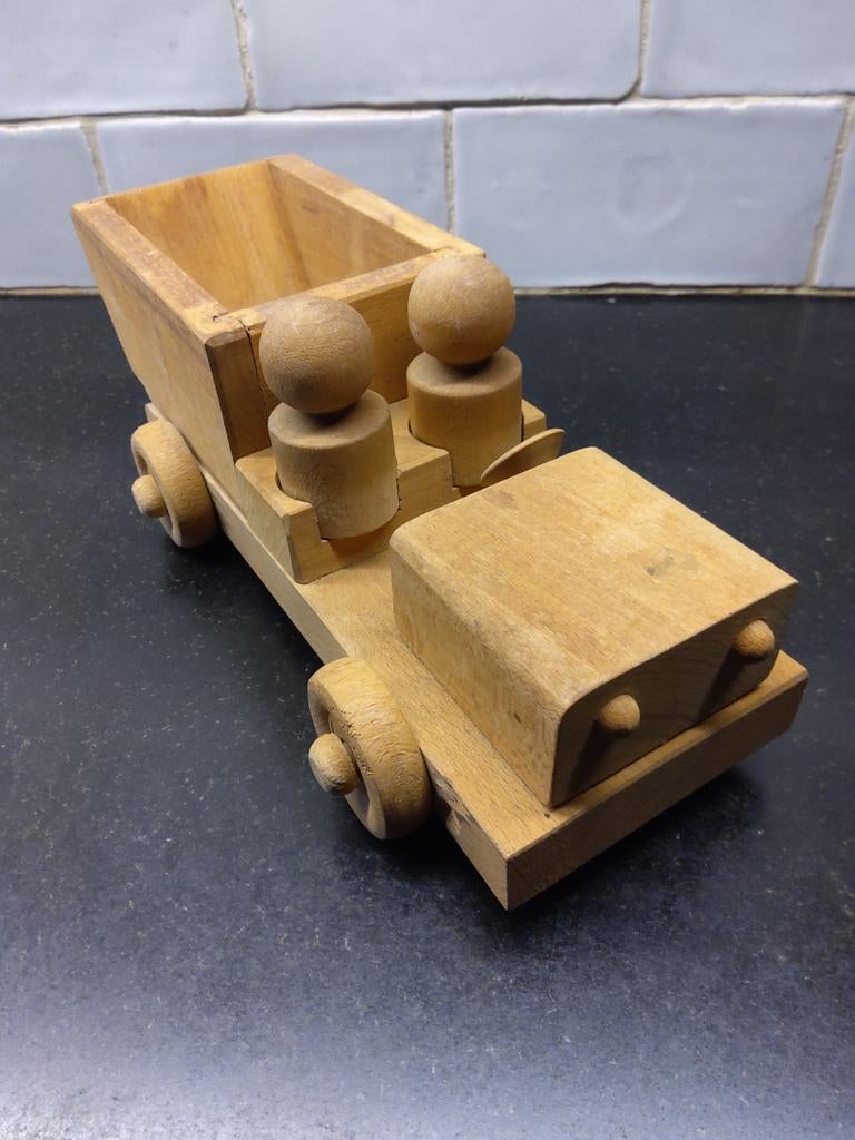 VINTAGE HOUTEN VRACHTWAGEN MET KIPBAK (eind jaren ´70), Ophalen of Verzenden, Zo goed als nieuw