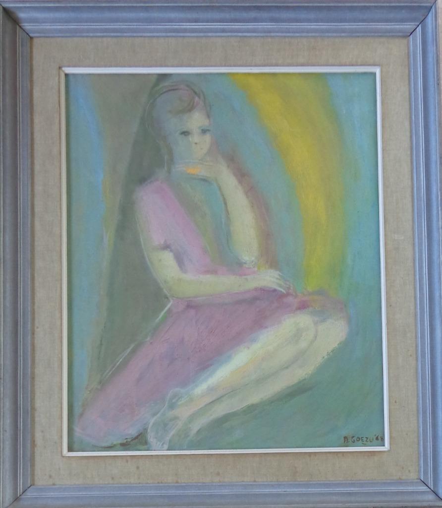 ANDRE GOEZU / ZITTENDE VROUW / OLIEVERF DOEK / 94x82cm KADER, Ophalen
