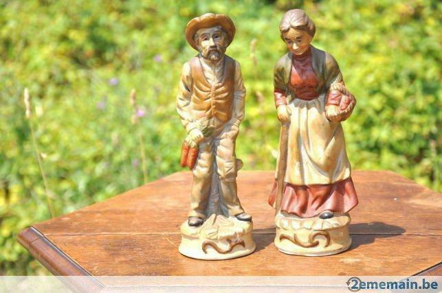 couple statue en biscuit jardinier, Antiquités & Art