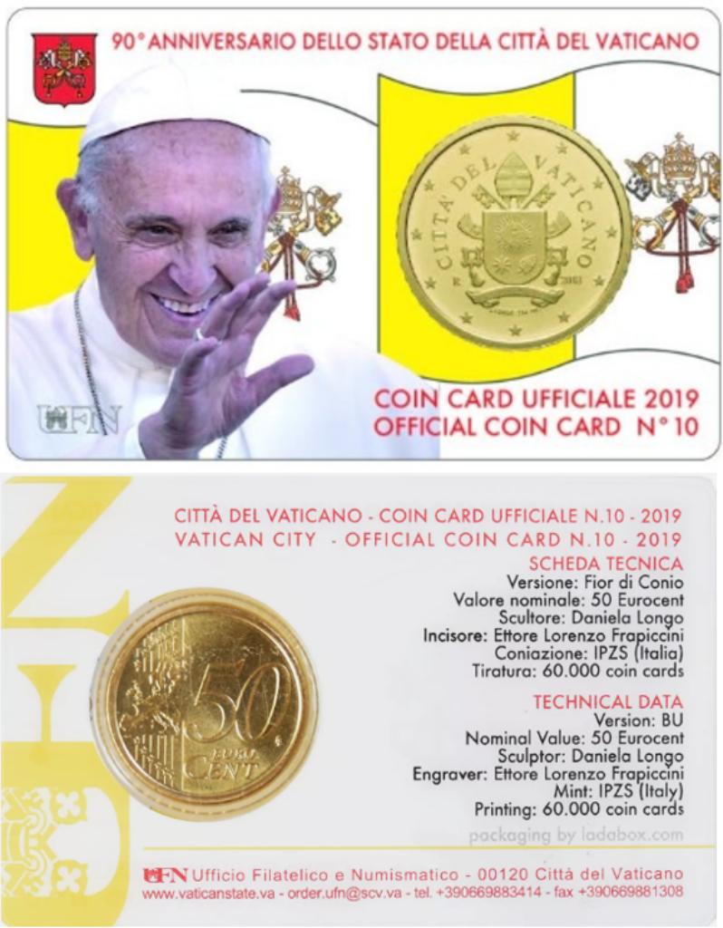 coincard 50 eurocent Vaticaanstad 2019 Nr. 10, Postzegels en Munten, Ophalen of Verzenden, Vaticaanstad