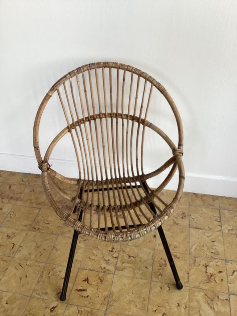 Fauteuil coquille bambou vintage, Ophalen, Gebruikt