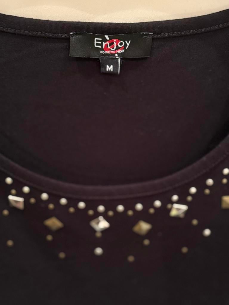 Zwart t-shirt met studs van Enjoy (M)., Kleding | Dames, Zwart, Enjoy, Zo goed als nieuw, Korte mouw