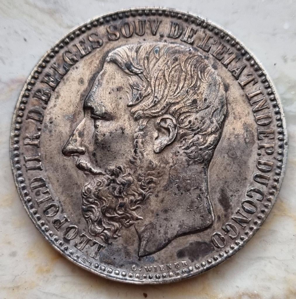 5 Francs 1887 Belgisch Congo / Leopold II, Enlèvement ou Envoi, Monnaie en vrac, Argent, Argent