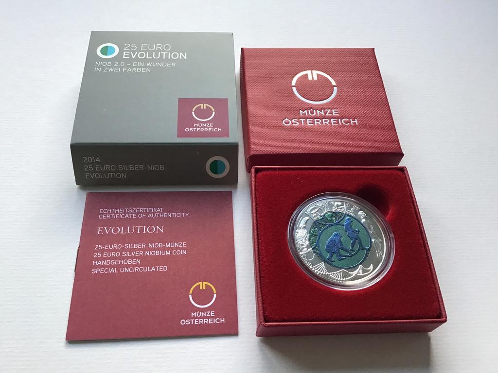 Oostenrijk 25 euro Evolution 2014 Niob Proof, Timbres & Monnaies, Monnaies | Europe | Monnaies euro, Enlèvement ou Envoi, Autriche