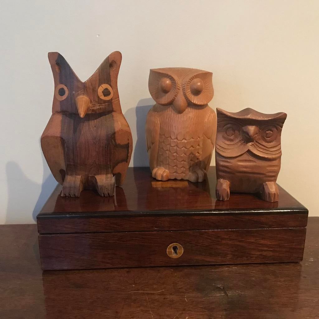 Handgemaakte houten uilen, Ophalen of Verzenden