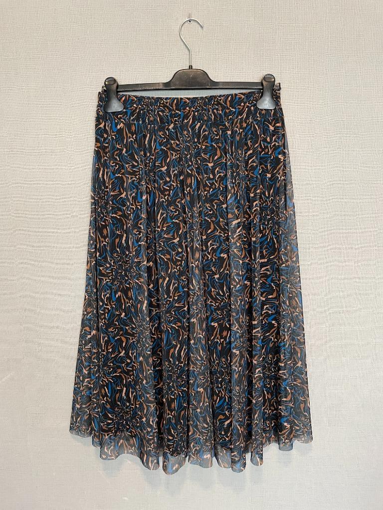 Zwarte/cognac/blauwe middellange rok van Ella Italia (L), Kleding | Dames, Zwart, Maat 42/44 (L), Ophalen of Verzenden, Zo goed als nieuw