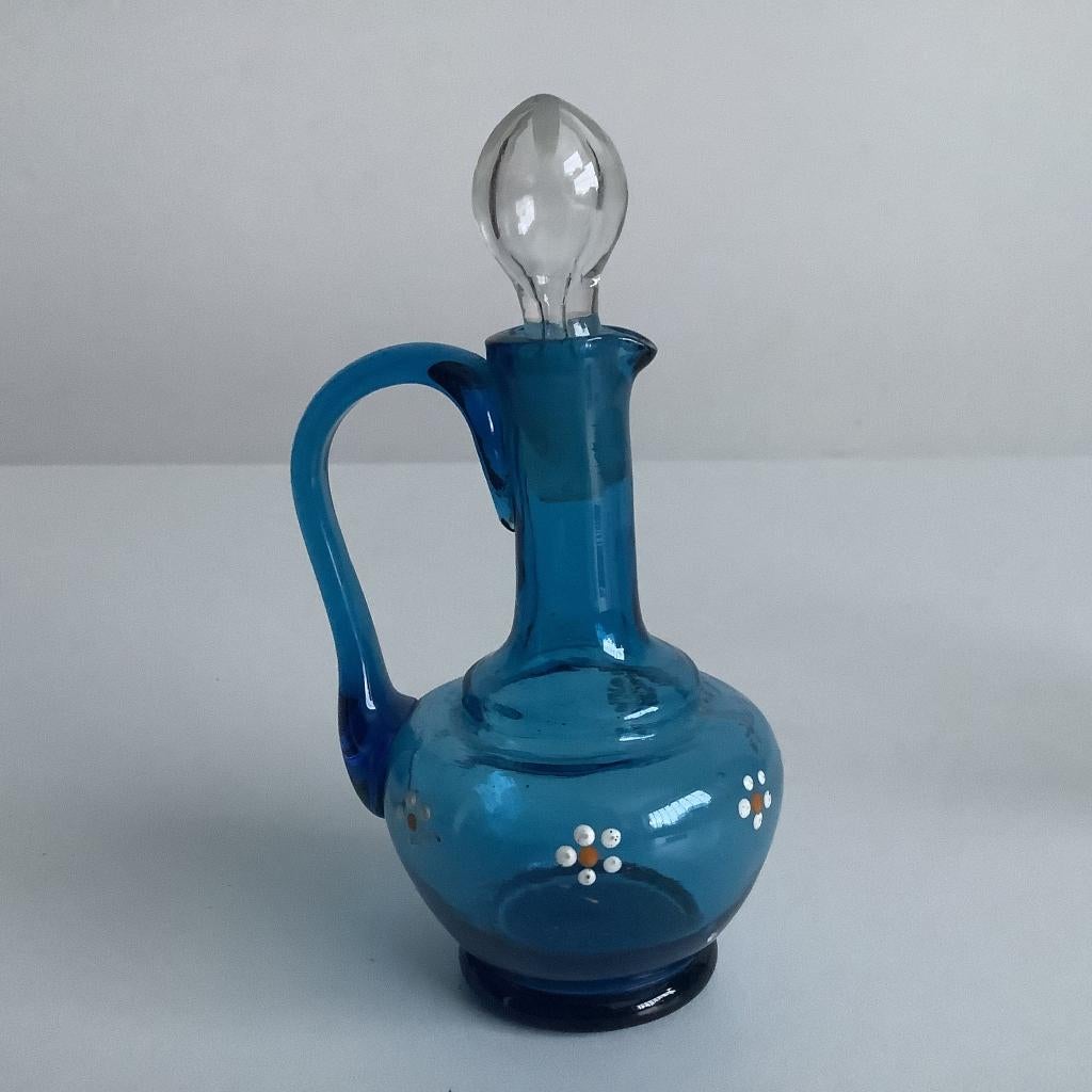 antiek blauw glazen mini decanter / karafje met stopje, Antiek en Kunst, Ophalen of Verzenden