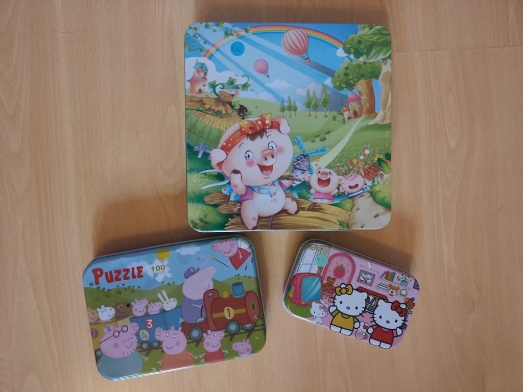 Houten puzzels in blikken doos, Kinderen en Baby's, Ophalen of Verzenden, Zo goed als nieuw
