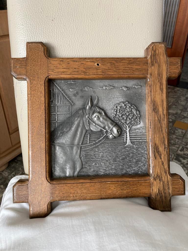 Peinture ancienne sur étain Allemagne - tête de cheval,, Antiquités & Art, Enlèvement ou Envoi
