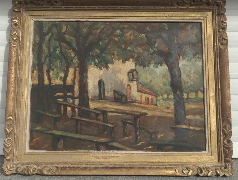 huile sur panneau ferme signe jules postel, Antiek en Kunst, Ophalen of Verzenden