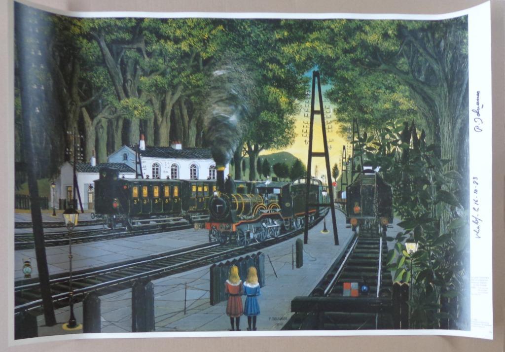 PAUL DELVAUX / LA GARE FORESTIERE / OFFSET / 69x101cm / SIG, Ophalen of Verzenden