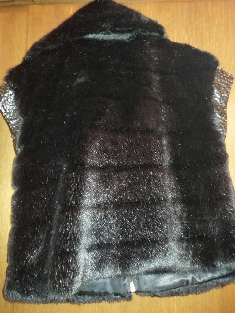 Veste gilet sans manches fausse fourrure et simili cuir, Enlèvement, Comme neuf, Taille 38/40 (M), Noir