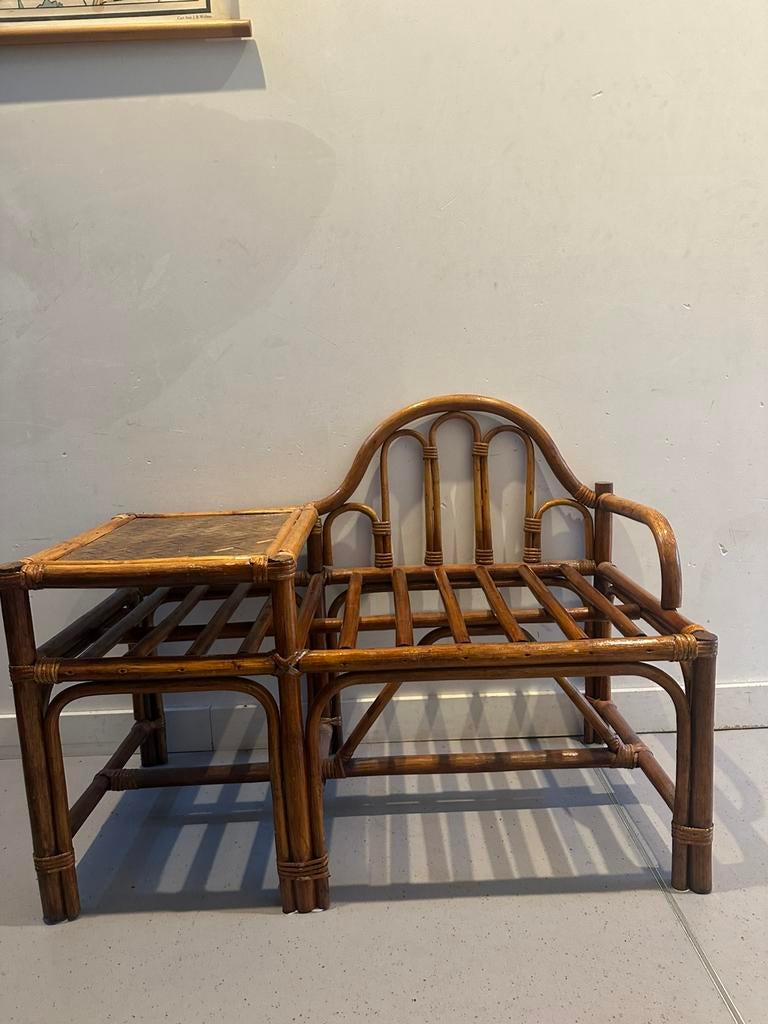 Vintage Rotan Halbank Telefoonbank, Ophalen
